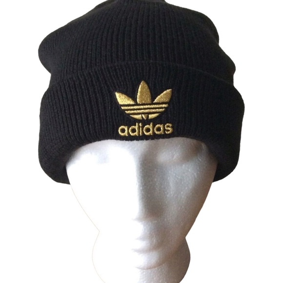 Adidas Originals Trefoil Beanie Knit Hat Black Gold - Picture 3 of 9